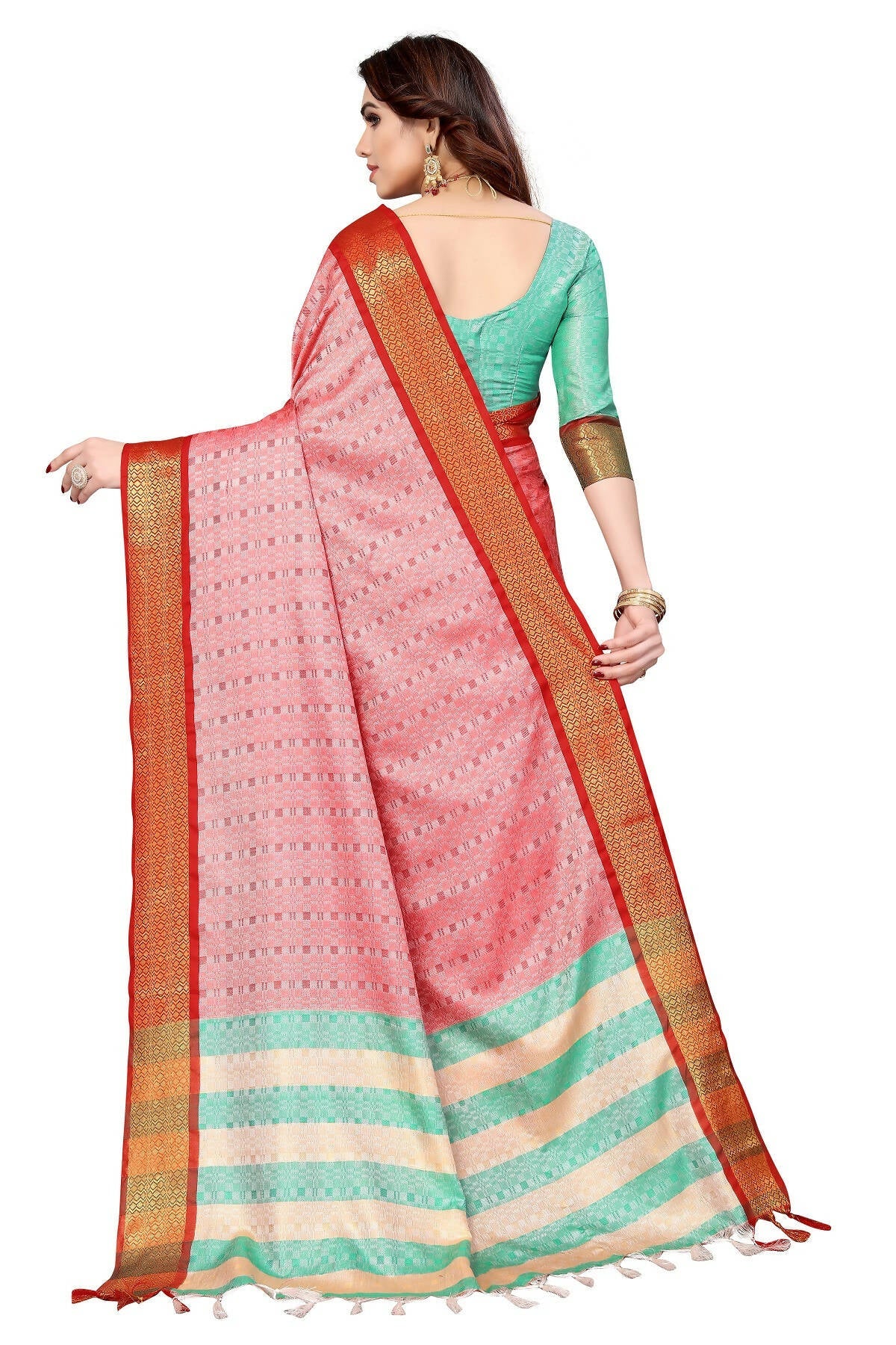 Vamika Weaving Pink Cotton Silk Saree