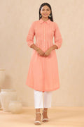 Juniper Womens Blush Pink Cotton Slub Solid Mid Length Shirt Dress With Lace Detailing