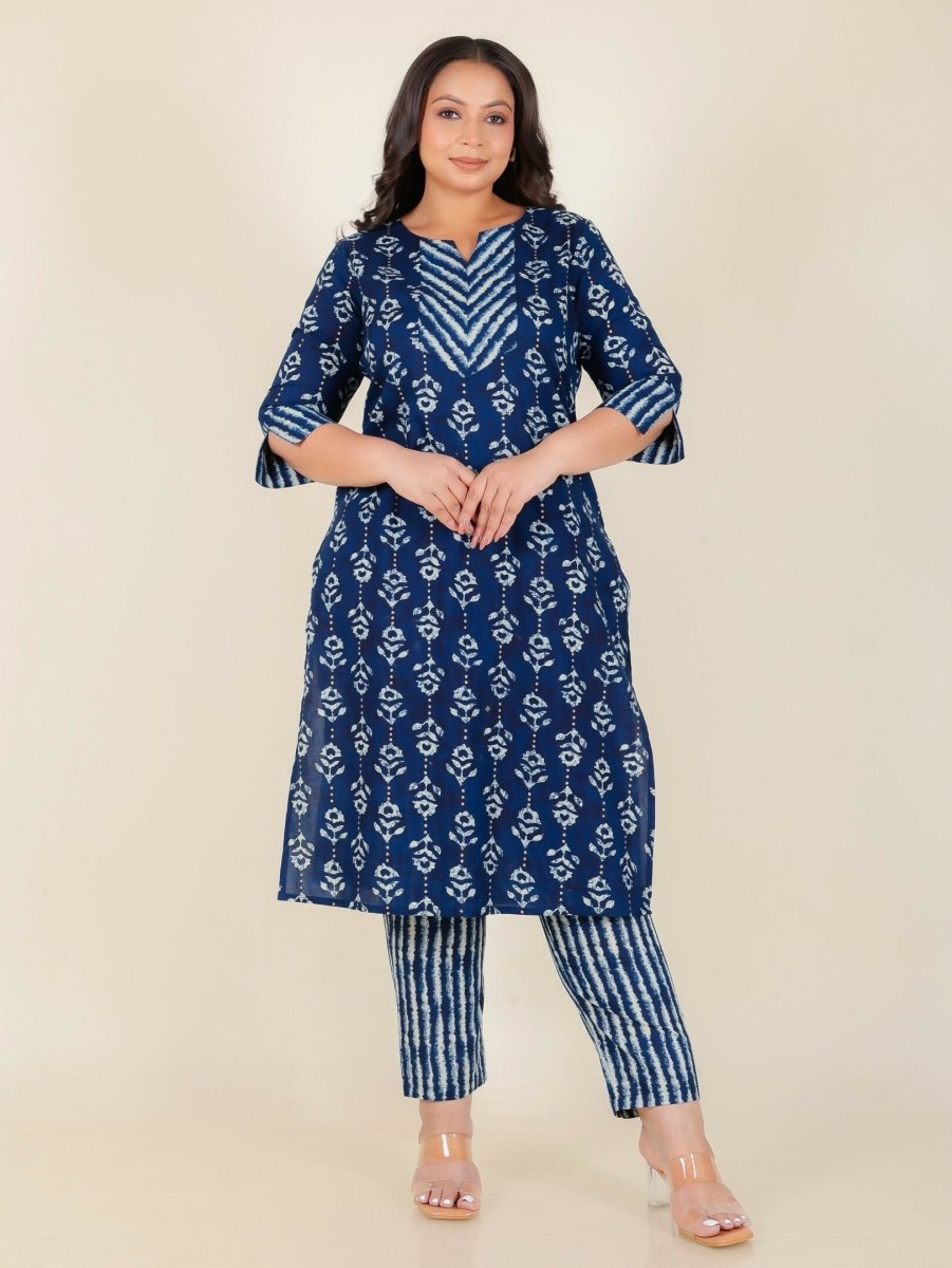Aramya Blue Soft Cotton Floral Print Straight Kurta Set for Women