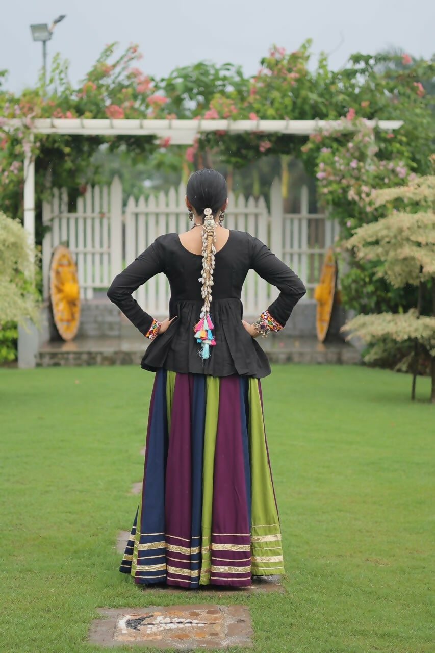 Teeya Creation Multi Colour Reyon Silk Gamathi Work Navratri lehenga Choli