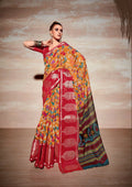 Orange Cotton Floral Printed Saree With Unstitched Blouse Piece - Kathika