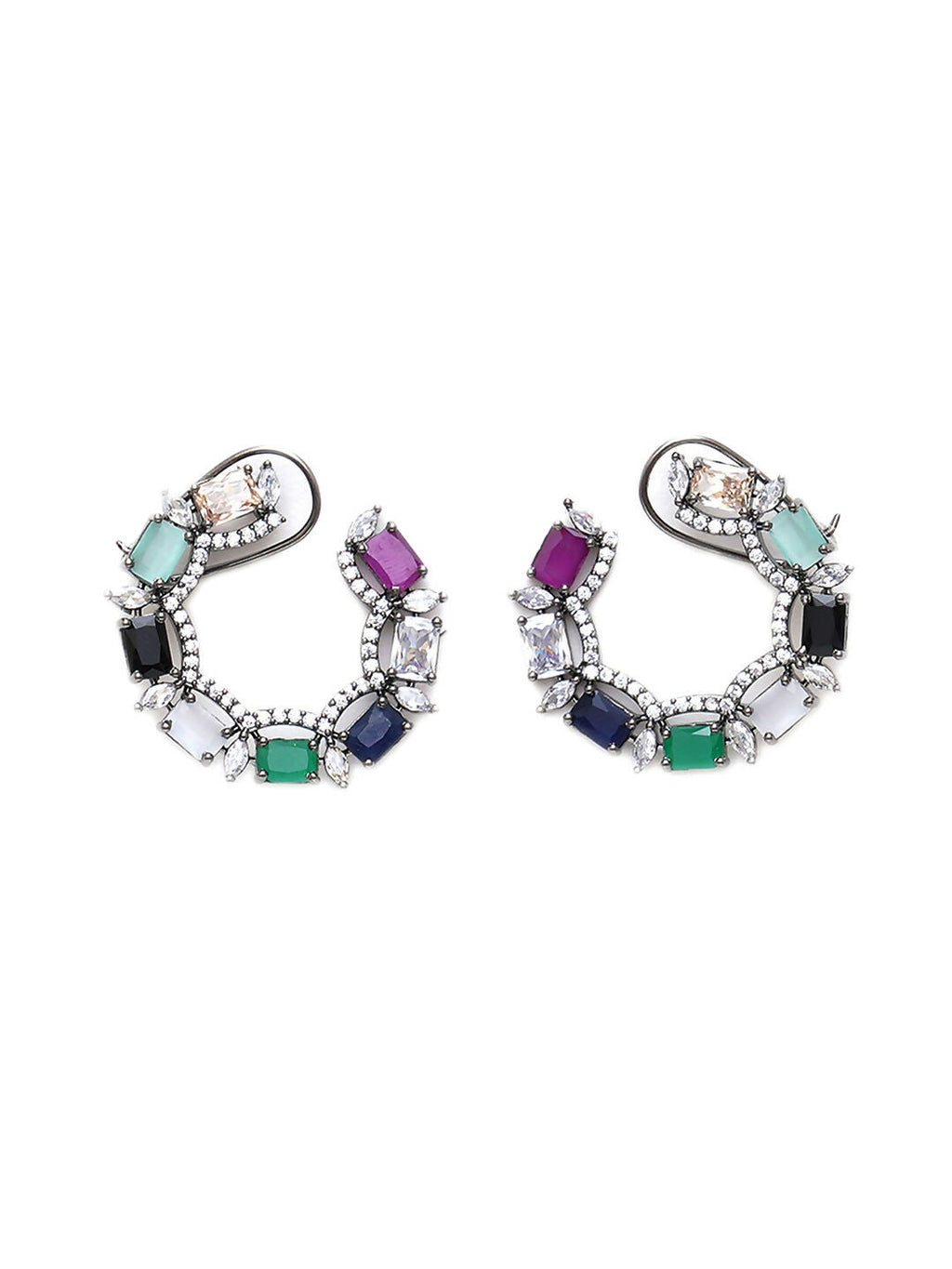 Multi Silver Stud Earrings- Ruby Raang