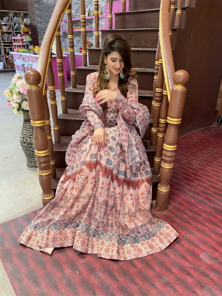 All Season Designer Grey Brown Pure Maslin Gown - Anbazaar