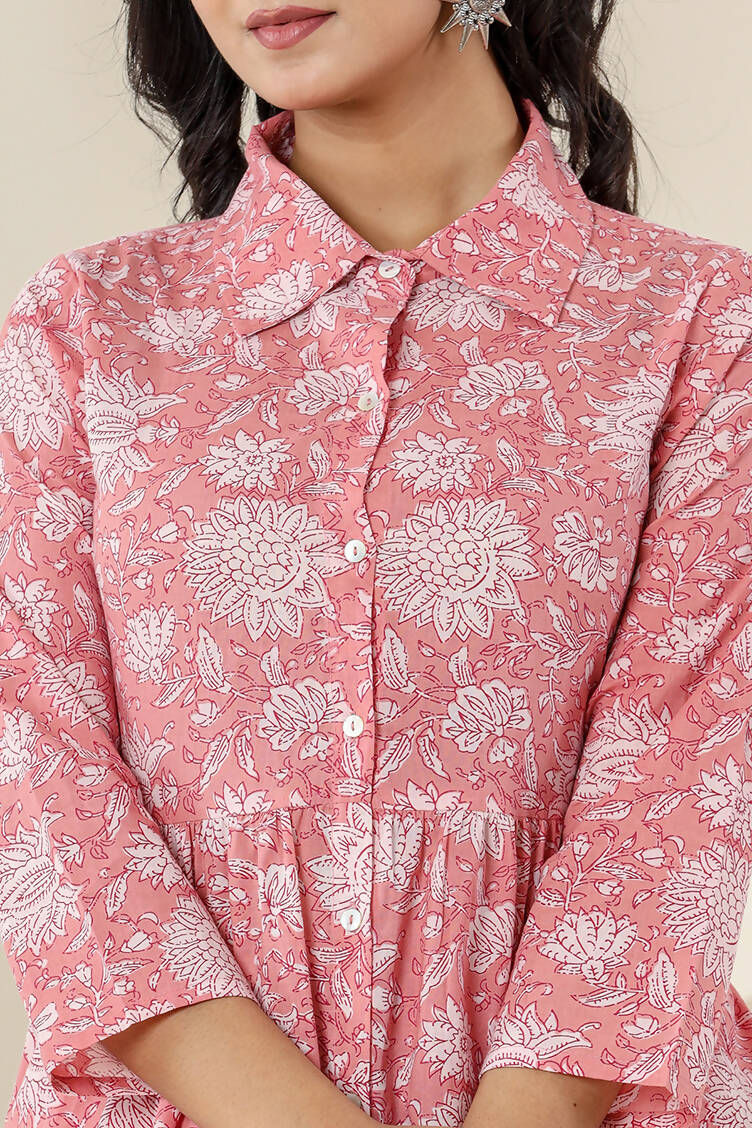Kaajh Women's Pink Printed Cotton Co-ord Set