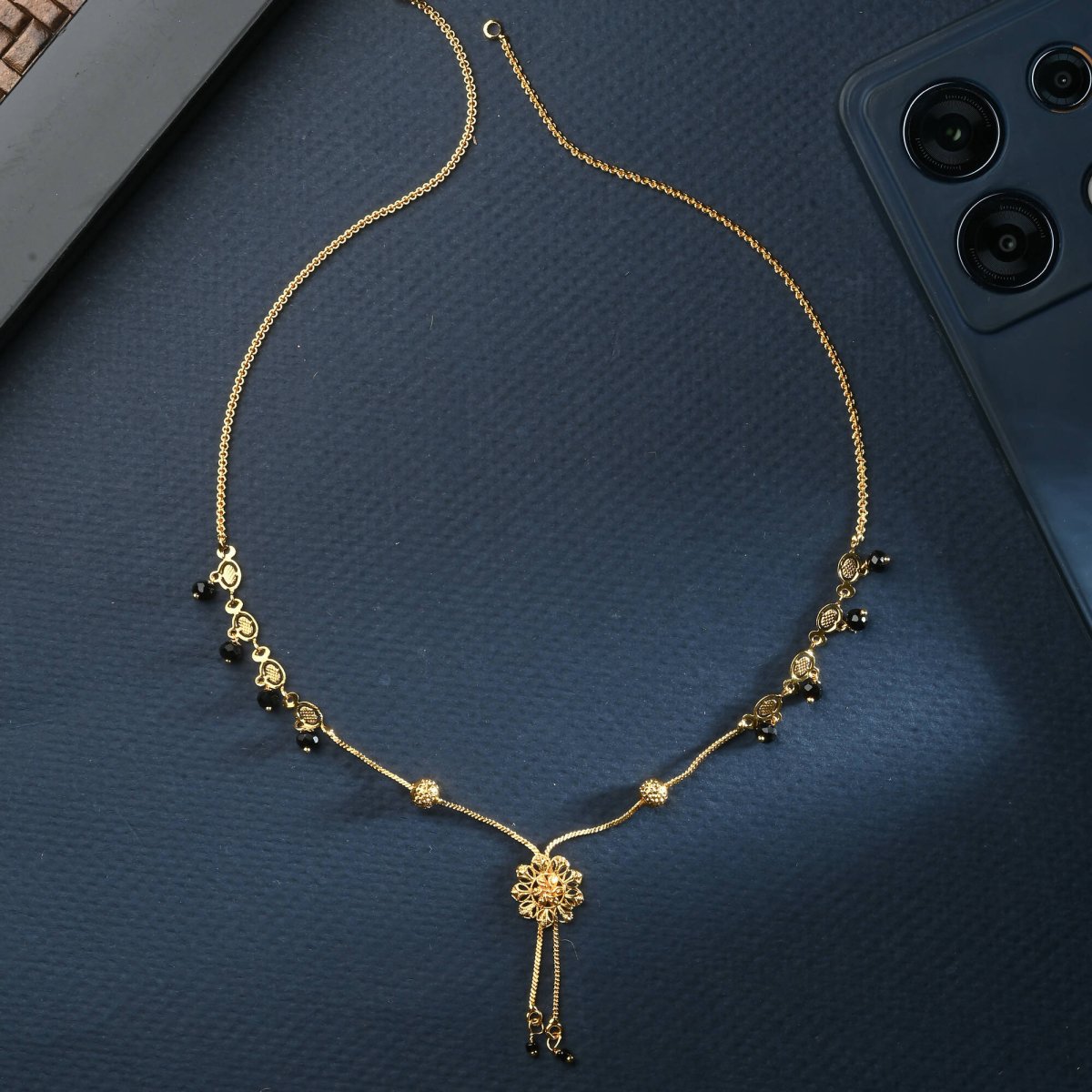 AanyaCentric Gold-Polished Short Mangalsutra Set with Earrings