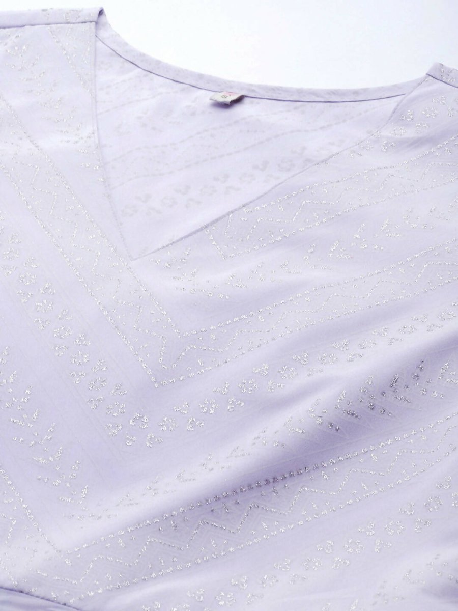 Ahalyaa Lavender & White Floral Printed High Slit Sequined Kurta with Palazzos