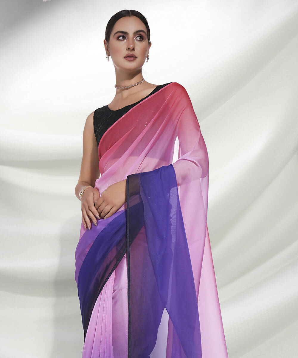 Purple Organza Solid Saree With Unstitched Blouse Piece - Shanaya