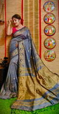 Exclusive Collection Beautiful Gray Pure Cotton Woven Handloom Saree With Running Blouse Piece