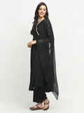 Rudra Bazaar Black Angrakha Style Flared Kurta with Pyjamas & Dupatta