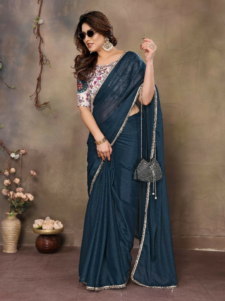 PR Fashion Morpich Star Georgette Solid Georgette With Mirror Border Saree