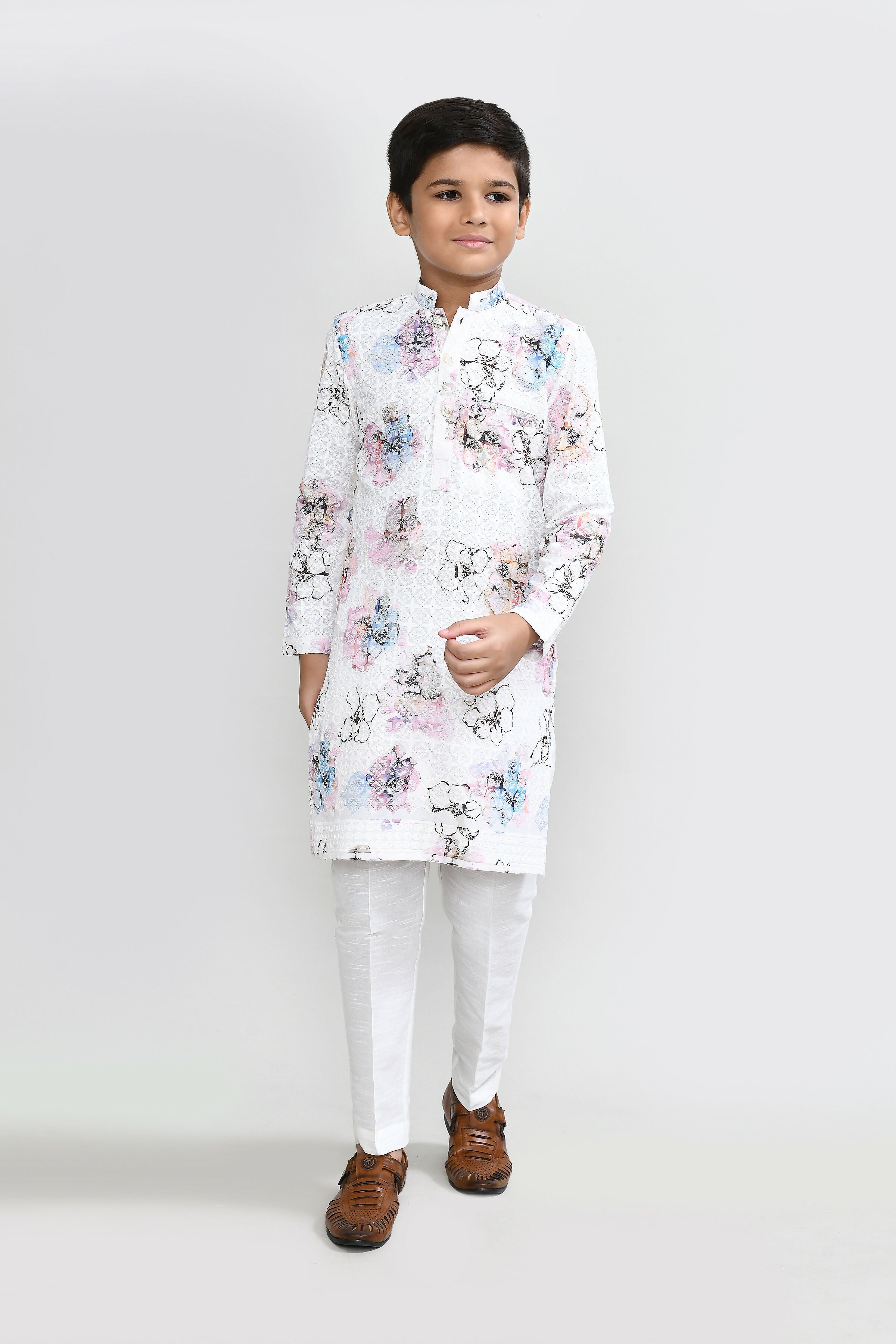 Joban Fashion Cotton White Kurta With Straight Fit Pant