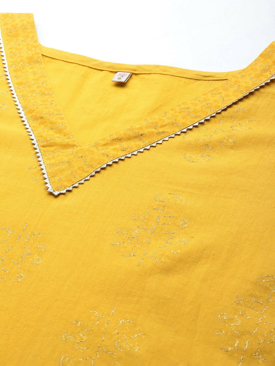 Ahalyaa Women Mustard Yellow Floral Printed Pure Cotton Co-Ords