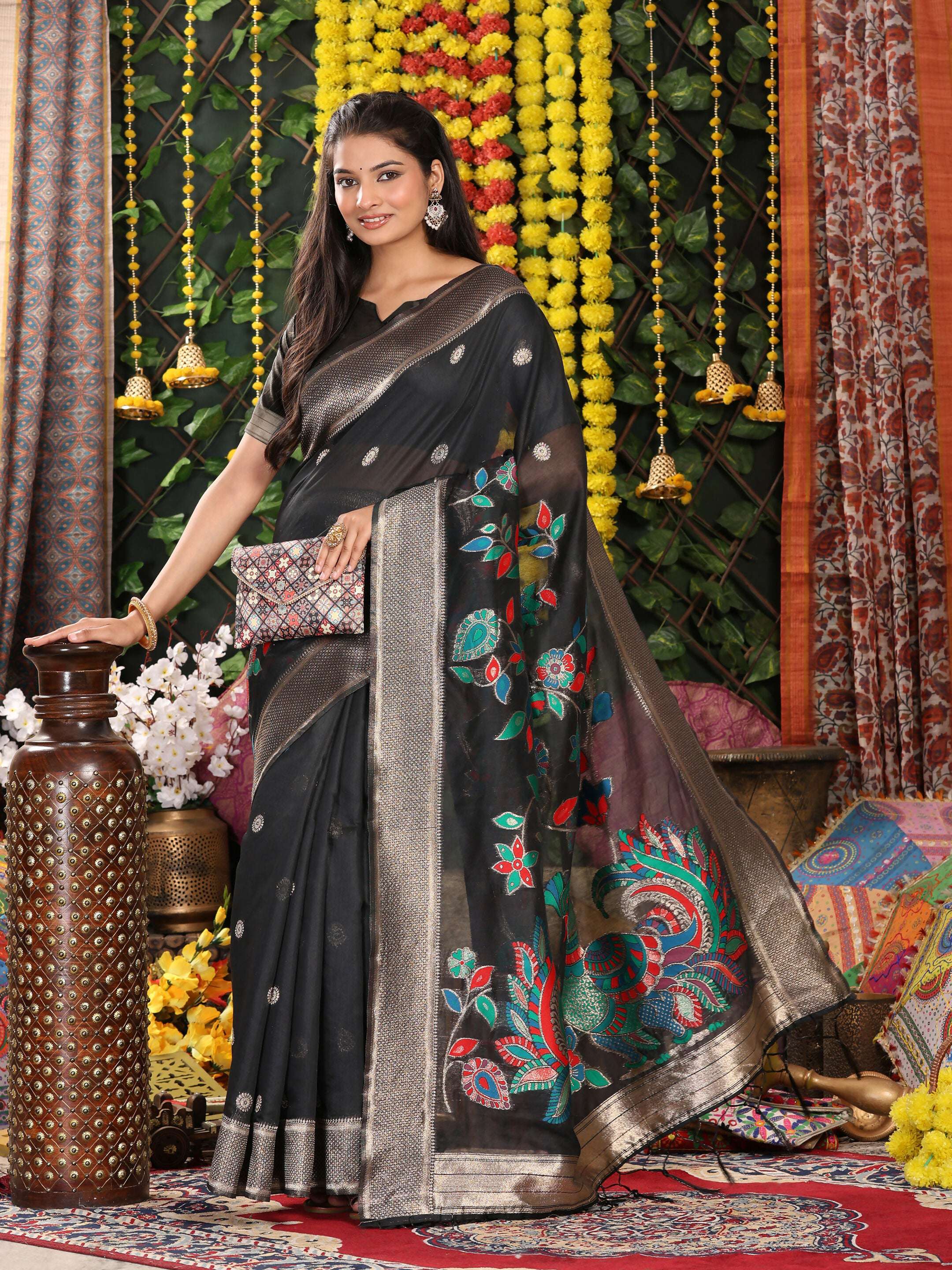 Shree Shyam Fashion Linen Cotton Black Saree