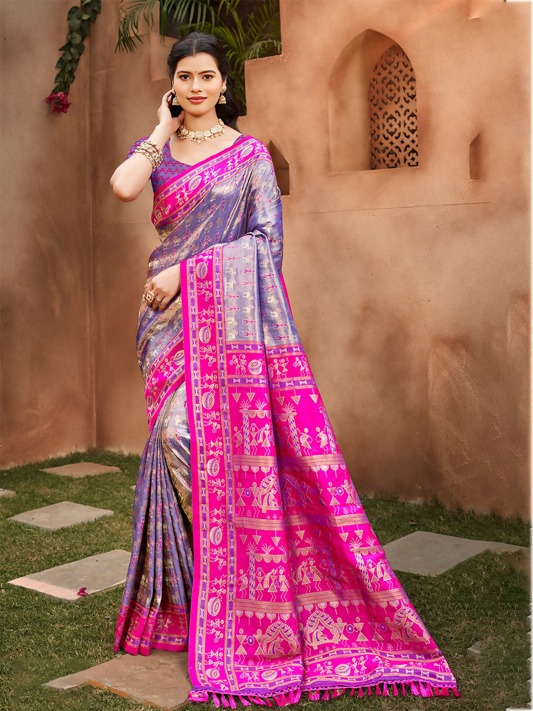 Sangam Prints Purple Kanjivaram Silk Woven Work Traditional Saree