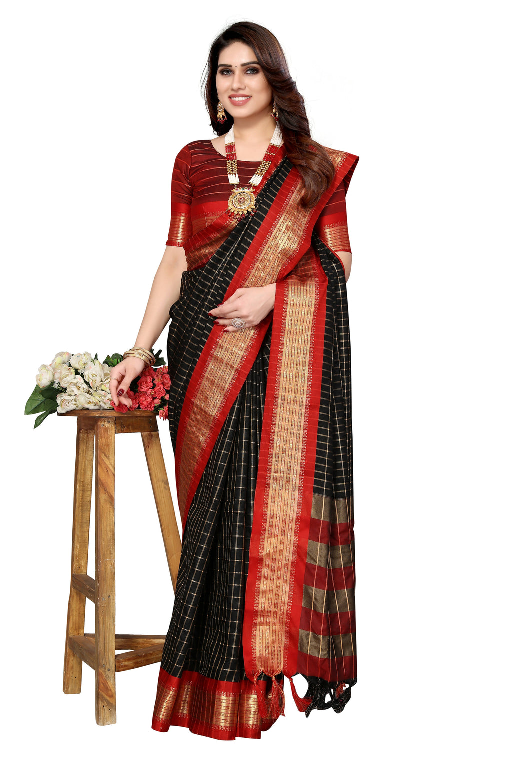 Vamika Weaving Black Cotton Silk Saree