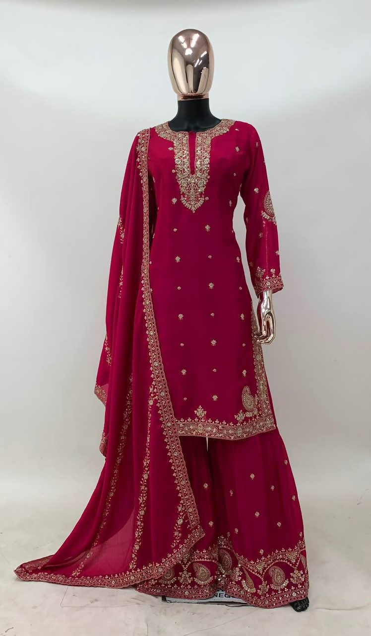 Lorenvalley Fashion Pink Chinon Embroidery With Sequince Work Salwar Kameez Stitched