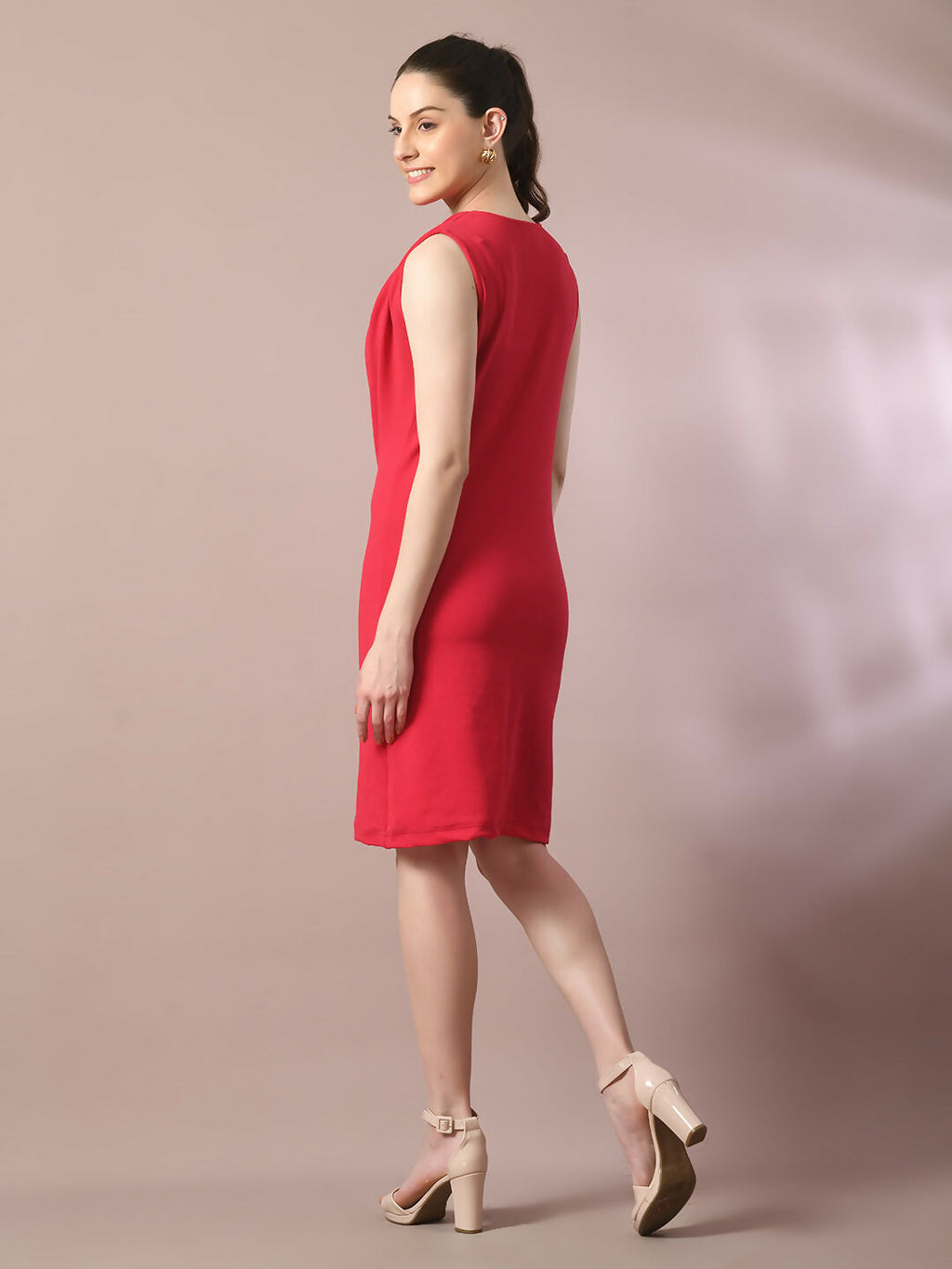 Myshka Women's Pink Solid Cowl Neck Bodycon Party Dress