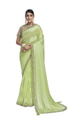 Light Green Georgette Stripe With Embroidery On Border Saree With Blouse Piece - Norita Avyaan