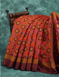 Orange And Henna Brown Colour With Geometrical Print Semi Chanderi Saree. By Gayathri Reddy Designer Studio