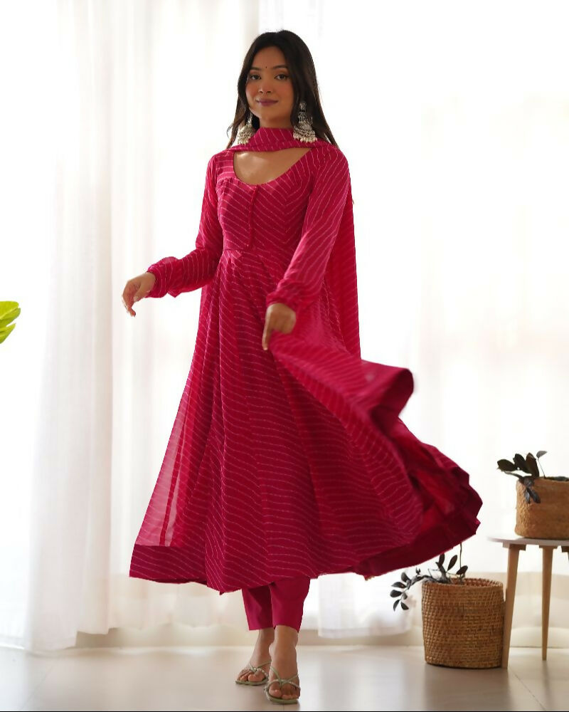 Joban Fashion Rani Pink Kurta Set Georgette Sequence Embroidery Work