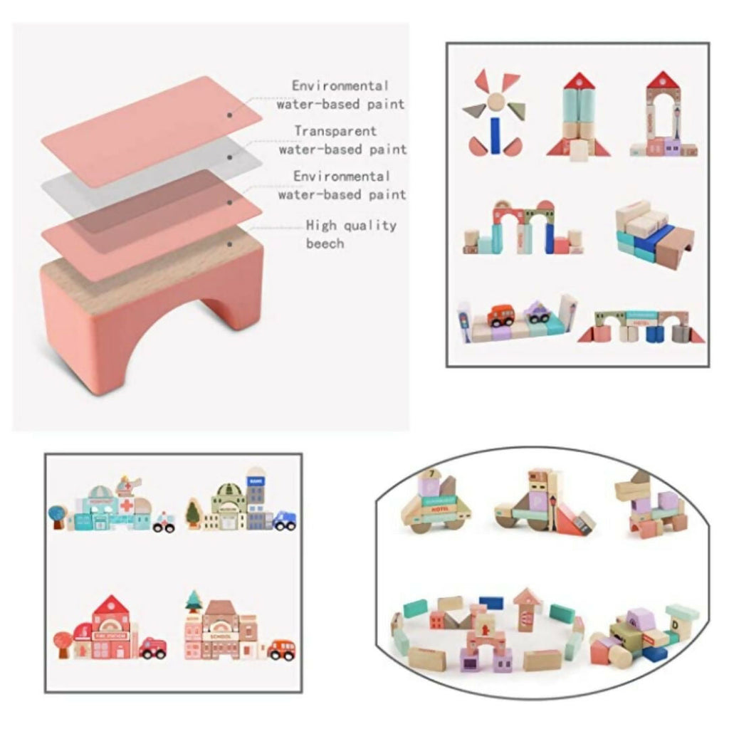 Nesta Toys 115 Pieces Wooden City Building Blocks, Stacking Educational Toys |Building Toys for Creative Play (3+ Years)