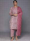 Sztori Plus Size Floral Printed Sequinned Pure Cotton A Line Kurta & Trousers With Dupatta