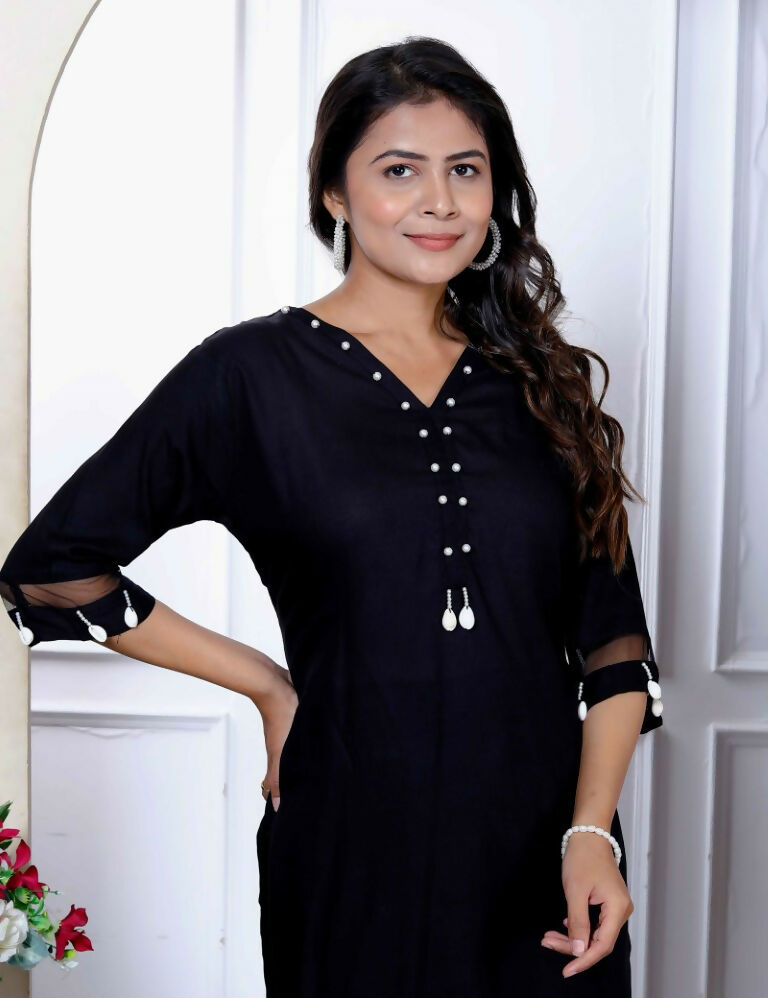 Miravan Women's Solid Black Rayon Co-Ord Set