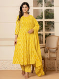 Yufta Yellow Embroidered Pure Cotton Anarkali Kurta Trouser With Dupatta Set