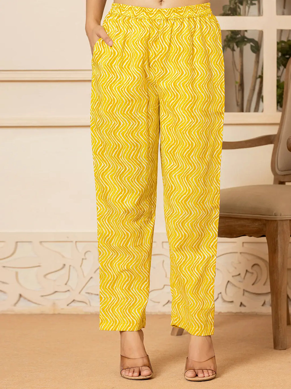 Yufta Yellow Embroidered Pure Cotton Anarkali Kurta Trouser With Dupatta Set