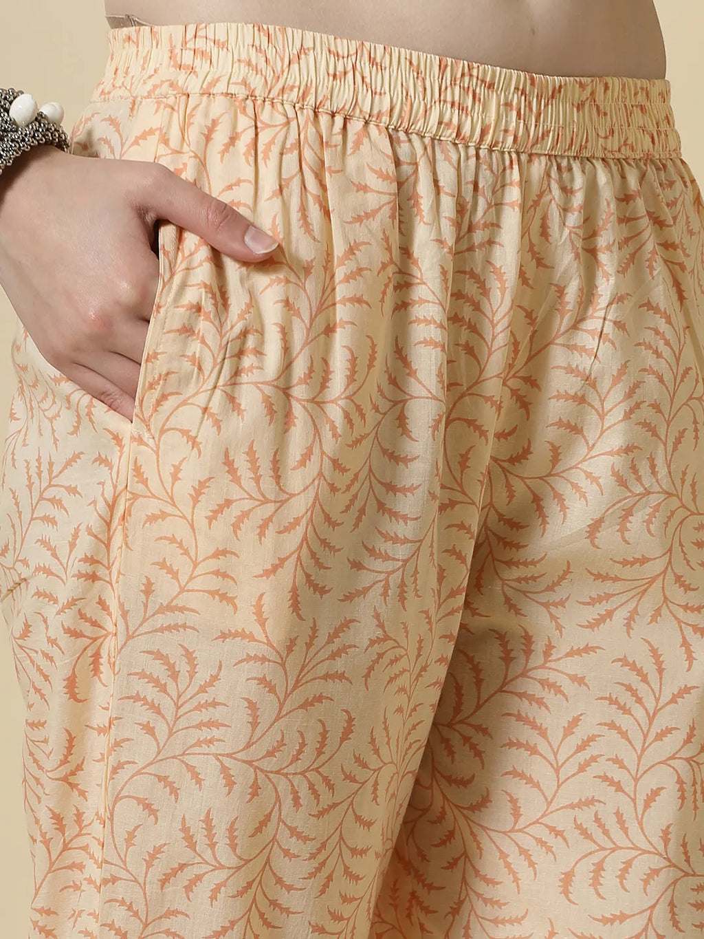 Yufta Yellow Floral Print Cotton Sequins Work Kurta Set With Pant & Dupatta