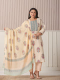 Yufta Yellow Floral Print Cotton Sequins Work Plus Size Kurta Set With Pant & Dupatta