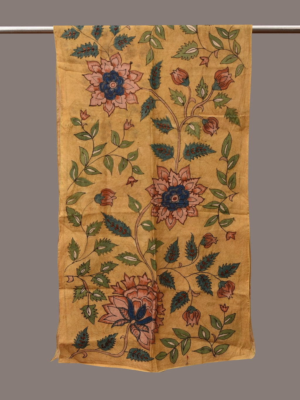 Yellow Kalamkari Hand Painted Sico Stole with Floral Design - Global Threads