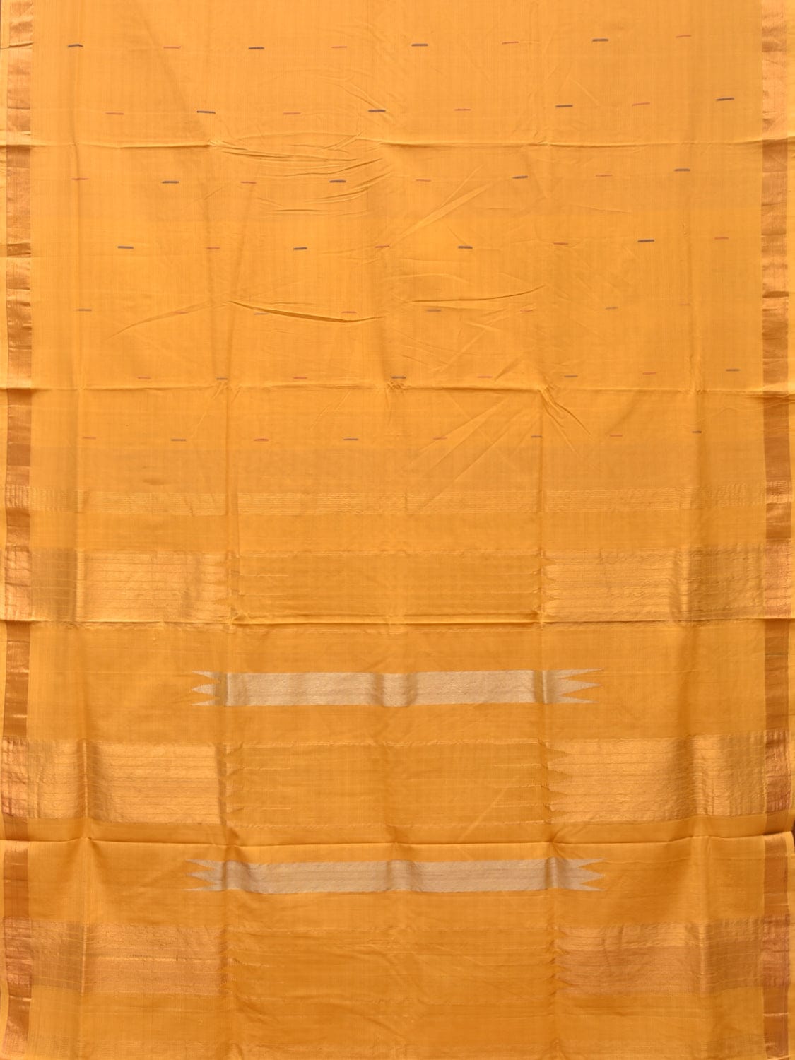 Yellow Khadi Cotton Handloom Saree with Buta and Strip Pallu Design - Global Threads