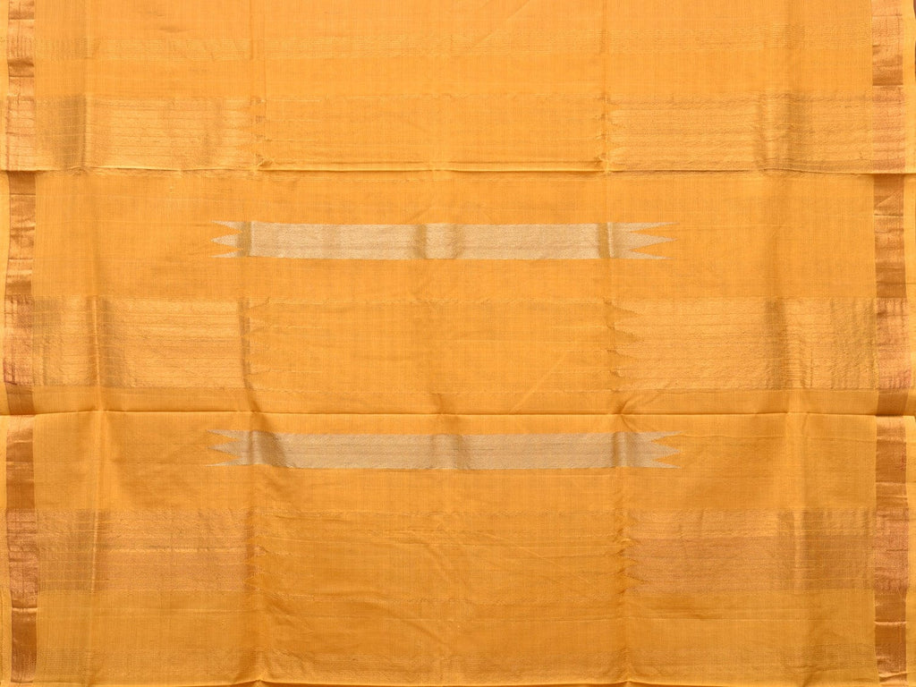 Yellow Khadi Cotton Handloom Saree with Buta and Strip Pallu Design - Global Threads