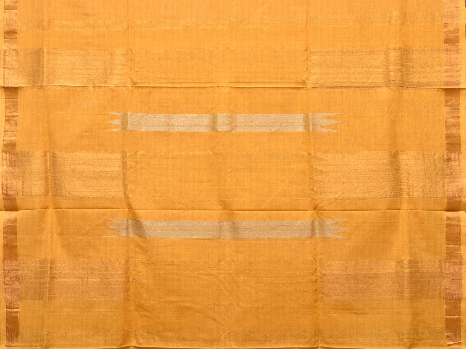 Yellow Khadi Cotton Handloom Saree with Buta and Strip Pallu Design - Global Threads