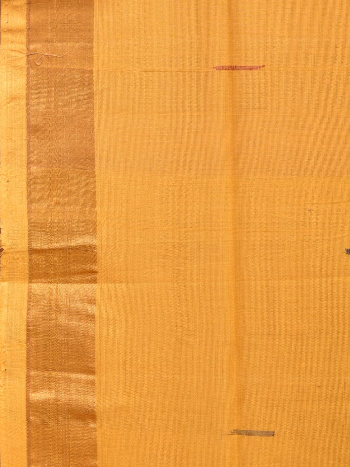 Yellow Khadi Cotton Handloom Saree with Buta and Strip Pallu Design - Global Threads