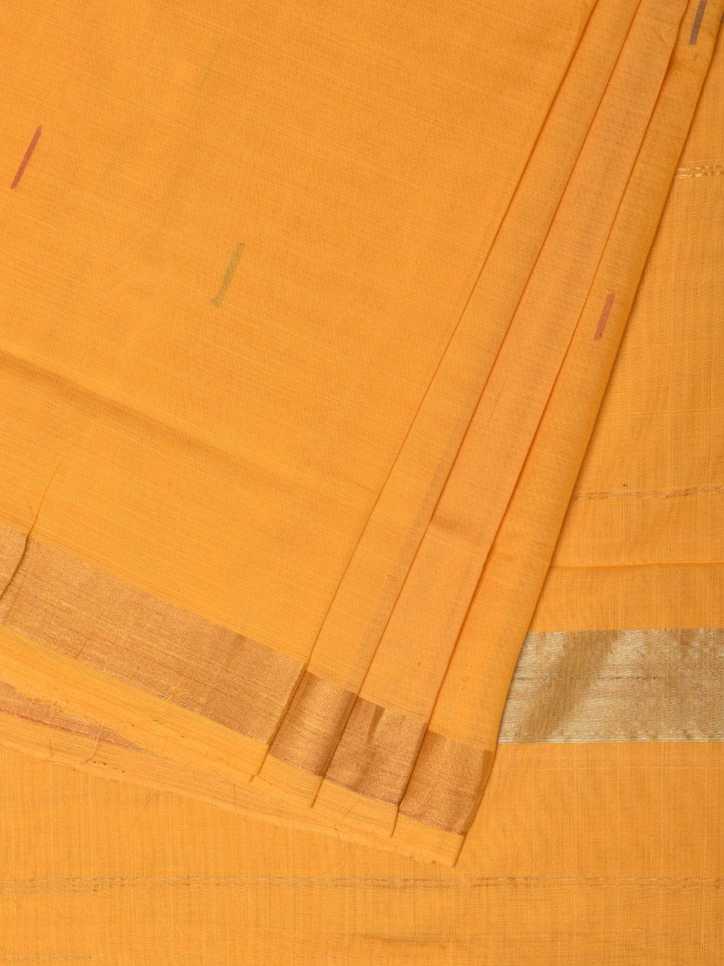 Yellow Khadi Cotton Handloom Saree with Buta and Strip Pallu Design - Global Threads