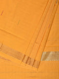 Yellow Khadi Cotton Handloom Saree with Buta and Strip Pallu Design - Global Threads