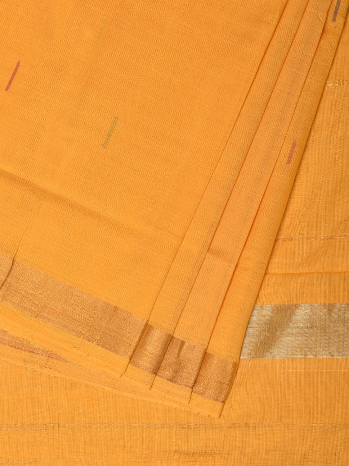 Yellow Khadi Cotton Handloom Saree with Buta and Strip Pallu Design - Global Threads