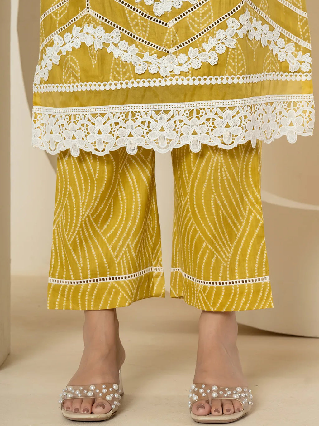 Yufta Yellow Patch Work Pure Cotton Straight Kurta And Dupatta Set