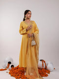 Yufta Yellow Silk Embroidered Kurta Dupatta Set