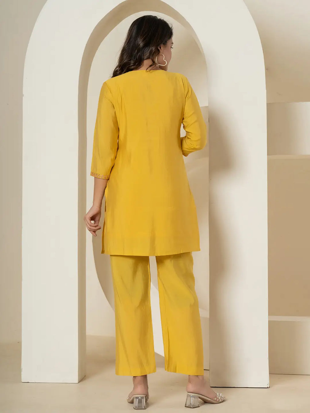 Yufta Yellow Thread_Work Shirt And Trouser Silk Blend Co-Ord Set