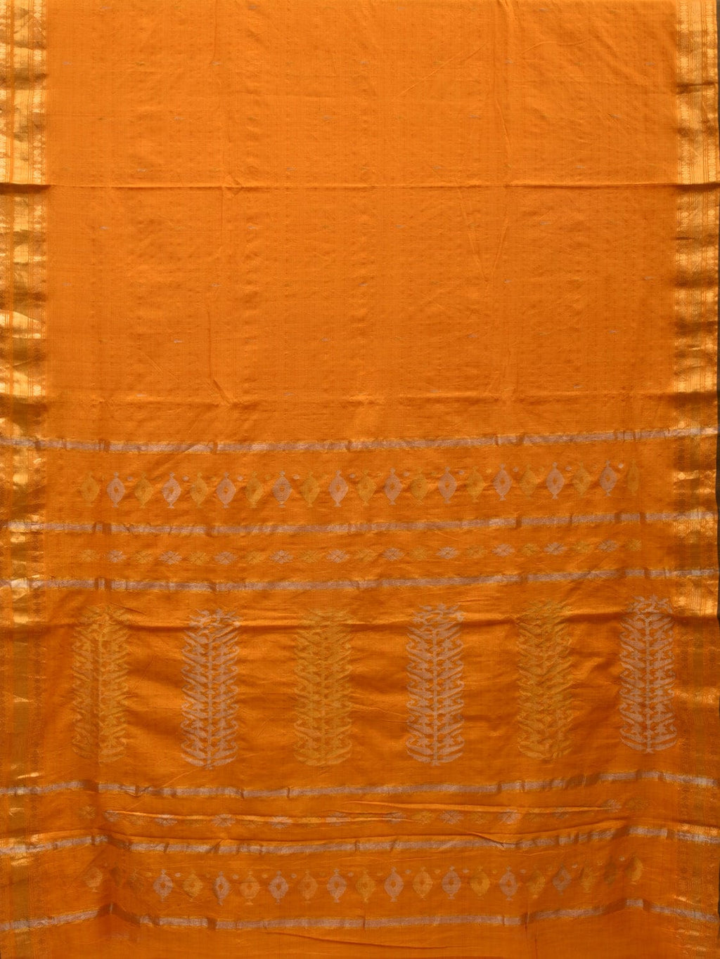 Yellow Uppada Cotton Handloom Saree with Karpur Pallu Design - Global Threads