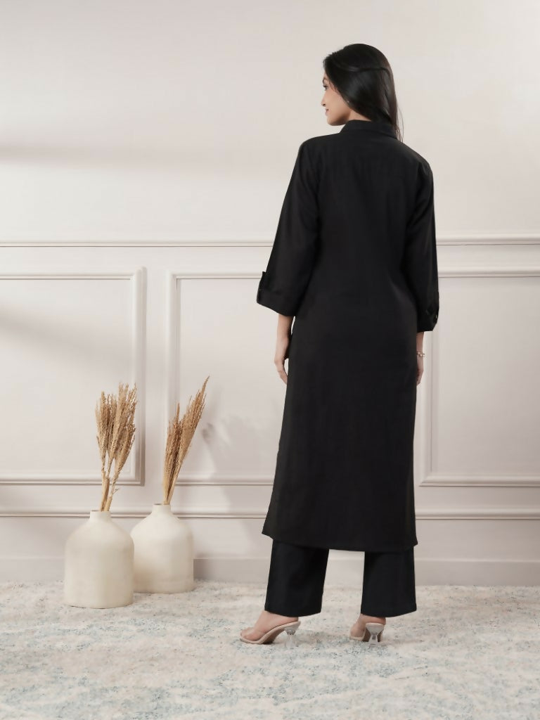 Joban Fashion Women's Black Cotton Dress With Button