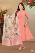 Joban Fashion Women Soft Silk Peach Round Neck Emroidery Kurta Set