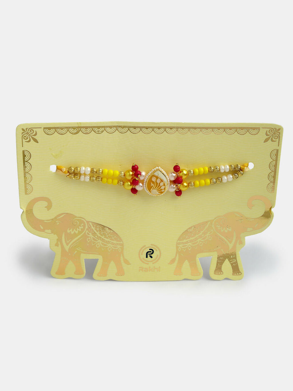 NVR Women & Men Set of 2 Yellow Peacock Design Bhaiya Bhabhi Rakhi With Roli Chawal