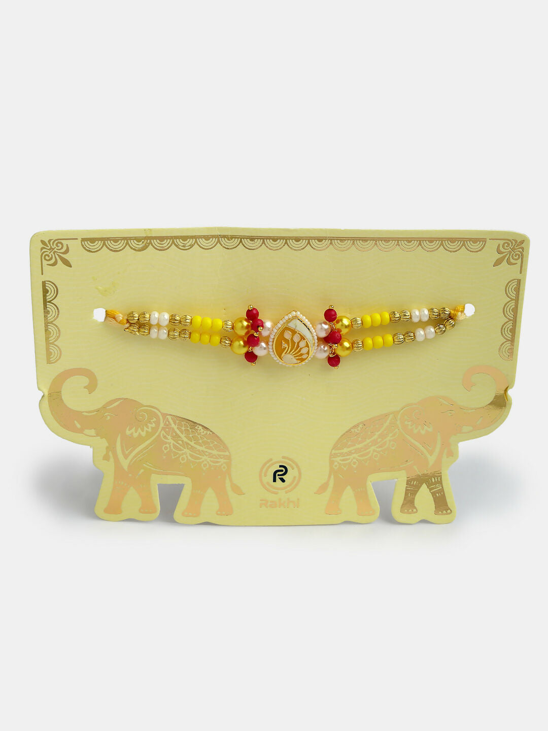 NVR Women & Men Set of 2 Yellow Peacock Design Bhaiya Bhabhi Rakhi With Roli Chawal