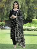 Juniper Women's Black Rayon Embellished Straight Kurta Sets