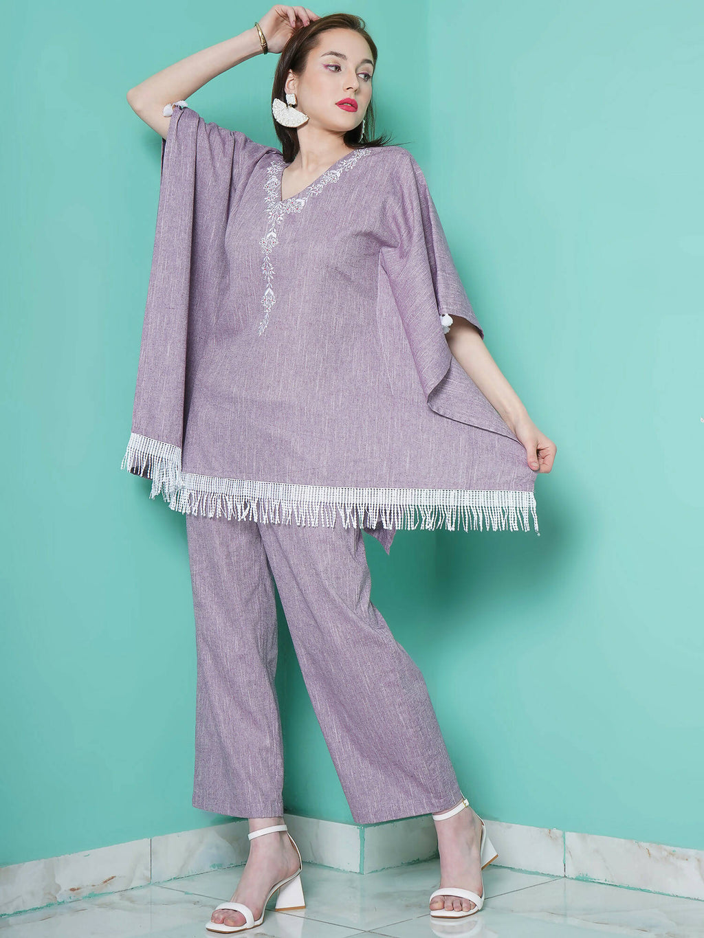 Women Republic Purple Cotton Kafttan With Palazzo