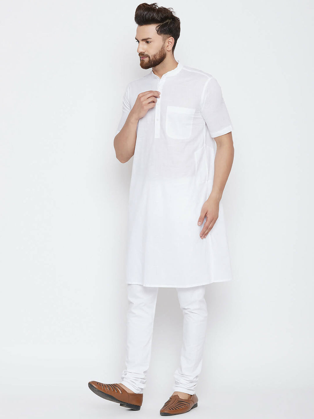 Even Apparels White Color Pure Cotton Men's Kurta With Band Collar